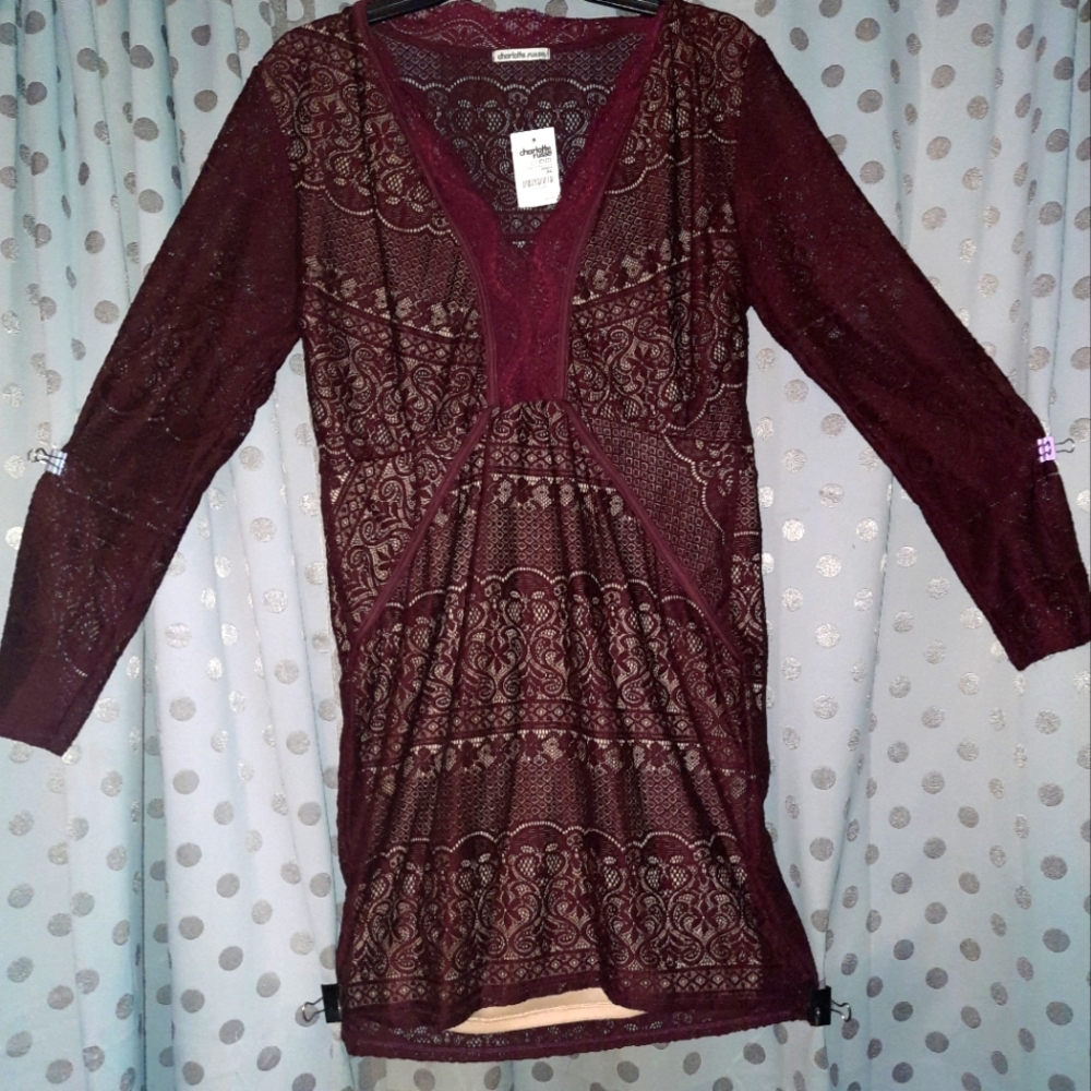 CHARLOTTE RUSSE Nighy Long Sleeve Lace Burgundy Dress XL New